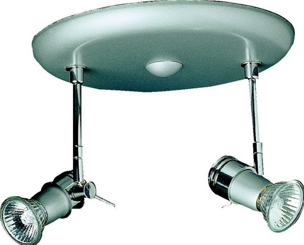 Plafonnier 2 Têtes pour lampe PAR16 GU10 230V, tige 15cm, finition Alu & Chrome